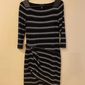 WHBM Striped Stretch Dress with Leather Trim